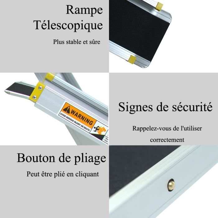 Juego de 2 rampas telescópicas antideslizantes de aluminio para sillas de ruedas COSTWAY, longitud ajustable 121,5/183/212,5 cm, 270 kg