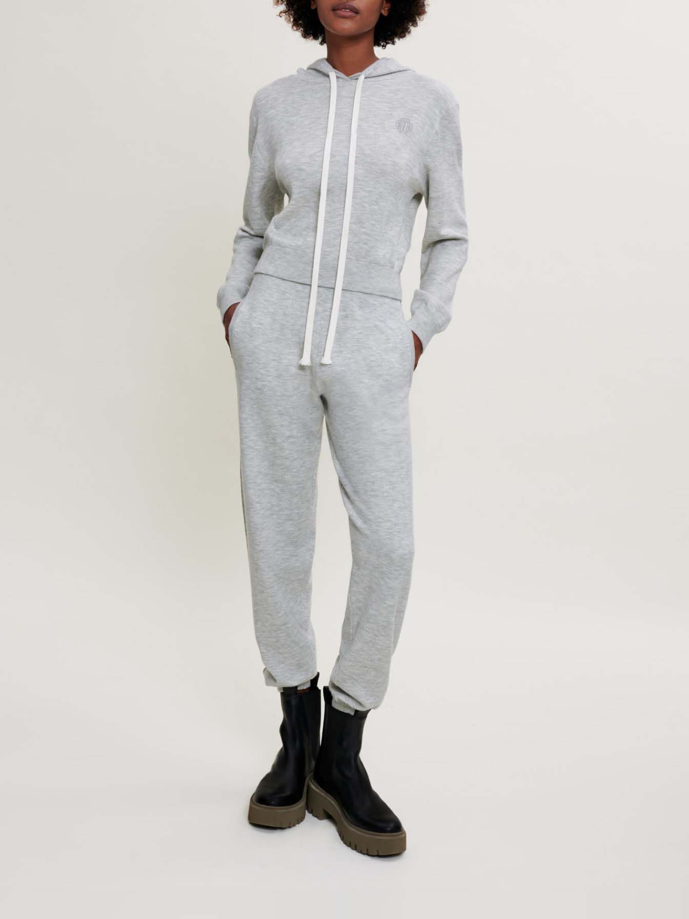 Hanorac din fleece melanj - Gri