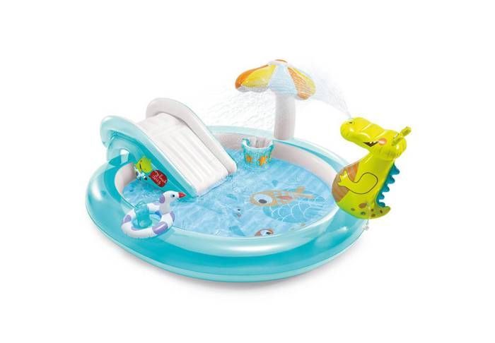 Zona de juegos hinchable - INTEX - Caimán - 160 litros - 2 años+ - 201 x 160 x 84 cm - Incluye: 1 flotador de pato y un cubo hinchable