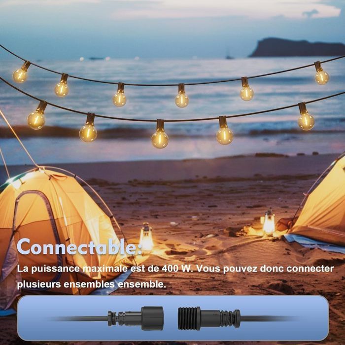 Guirlande Lumineuse Exterieure 30M avec 50+2 G40 LED Ampoules IP45 en Plastique Étanche Guirlande pour Jardin, Mariage, Noël