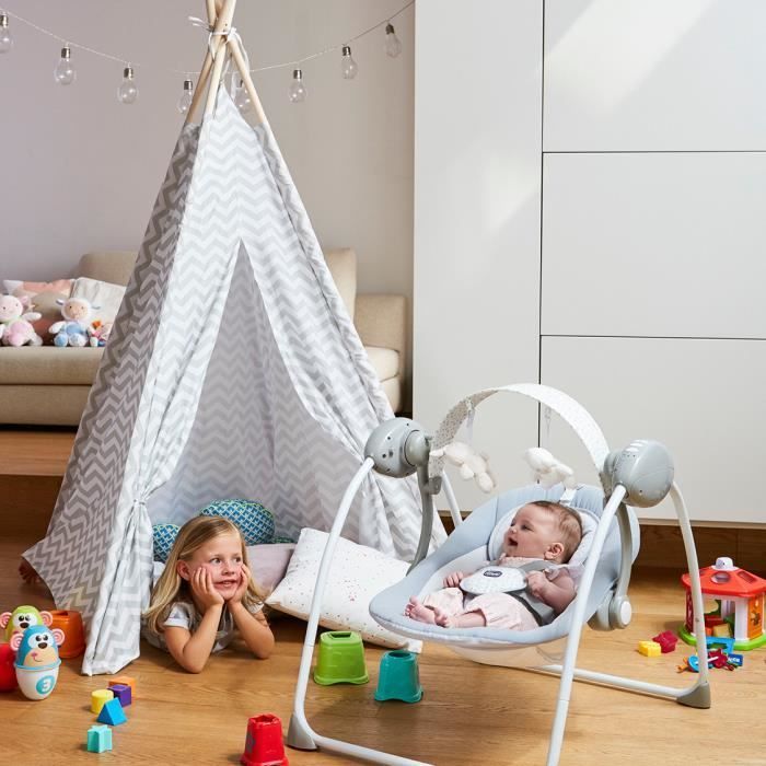 Columpio Chicco Relax and Play - Gris - Columpio automático - Barra de juguetes - Asiento acolchado