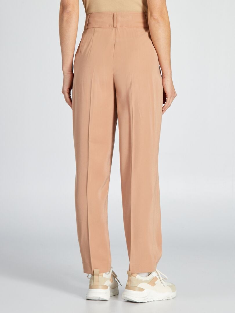 Calça reta de cintura alta - MARROM