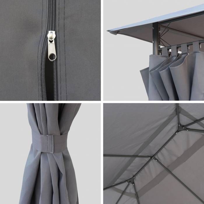 3x4 m Gazebo - Divio - Grey Canvas - Pergola with curtains. Garden tent. Marquee. Party tent.
