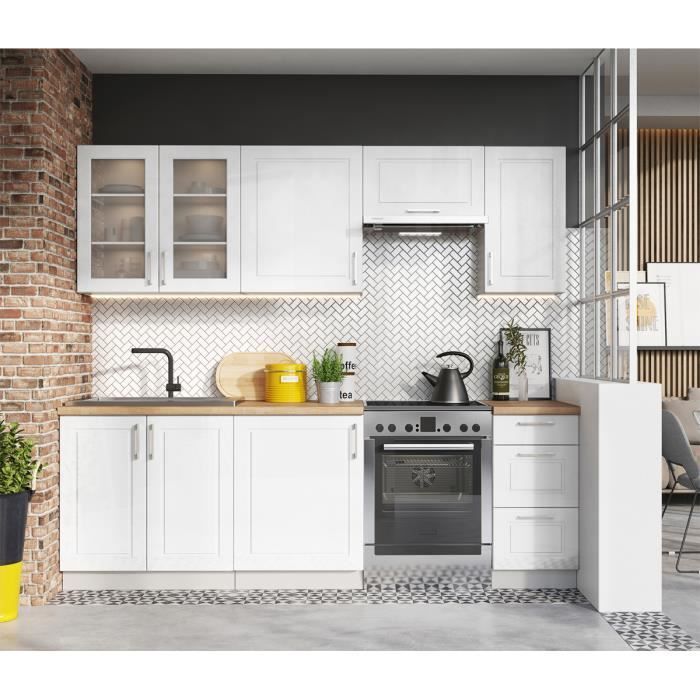 Nela 7-piece complete kitchen in glossy white - Length 180-240 cm