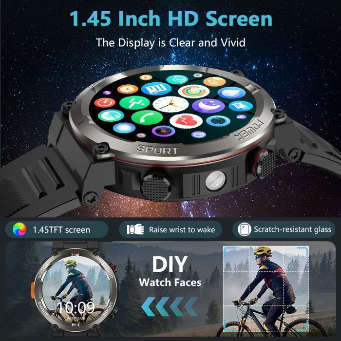 Smartwatch para homens e mulheres com tela HD de 1,45