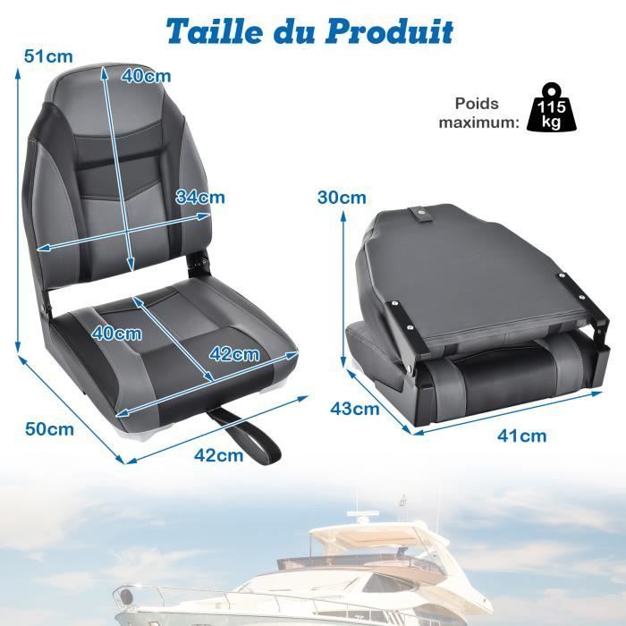Asiento plegable para barco COSTWAY de 2 piezas con respaldo y cojín de cuero sintético PVC, bisagras flexibles, 4 tornillos incluidos, capacidad de carga de 115 kg, color negro.