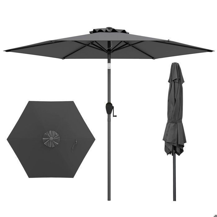 Sombrilla de jardín de 230 cm - COSTWAY - Ángulo ajustable de 35° - Inclinación mediante botón - Manivela - Toldo ventilado para patio - Gris