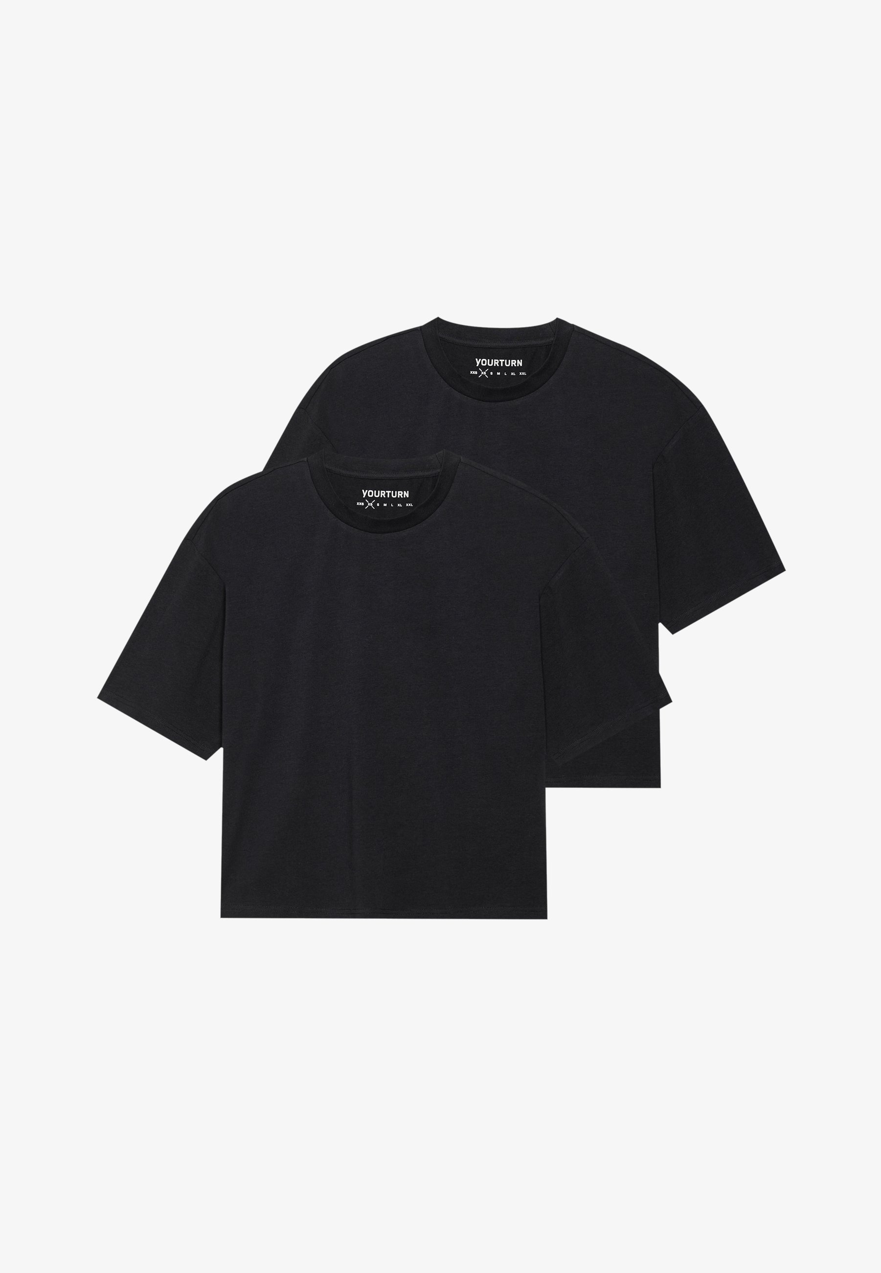 YOURTURN LOT DE 2 T-SHIRTS BASIQUES UNISEXES COURTS ET CARRÉS - T-shirt basique - noir véritable
