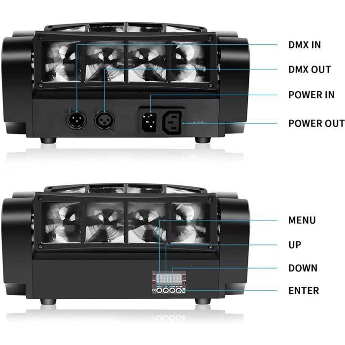 Efecto de luz de discoteca tipo araña de 8x10W - FOLAYA - Control de sonido y DMX512 - Estroboscópico alto