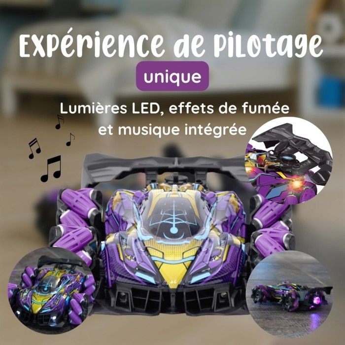 Racing Speedy - Macchina da corsa telecomandata con guanto di controllo e joystick - Veicolo girevole a 360°, luci a LED e fumo