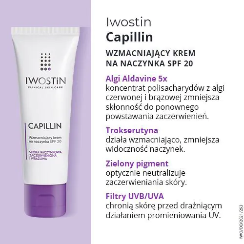 Iwostin Capillin Wzmacniajacy krem na naczynka SPF 20, Lekka konsystencja