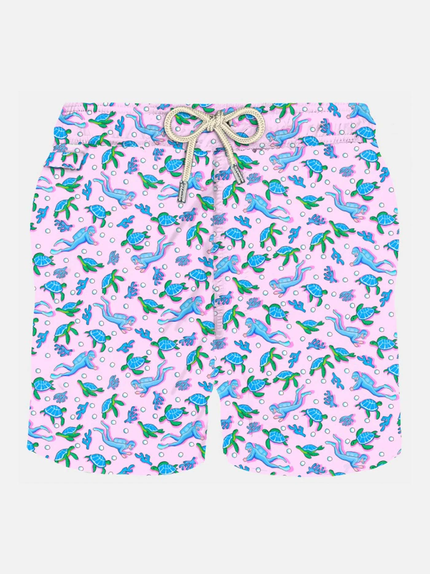 Traje de baño para hombre en tejido ligero con estampado de tortugas y así