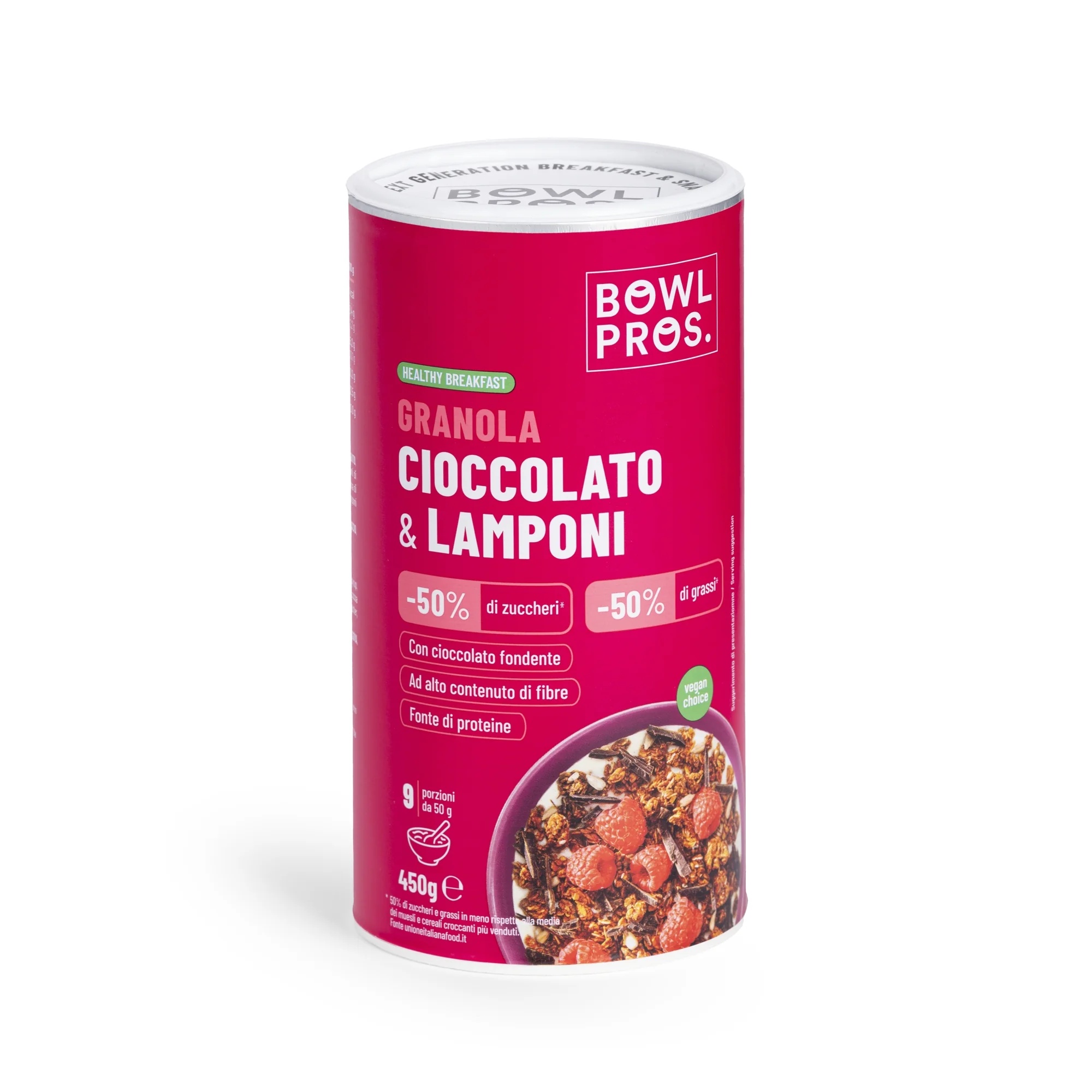 BOWLPROS Granola Schokolade und Himbeere 450 g natürlich gesüßt