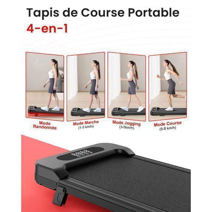 Tapis roulant con inclinazione 0-5% - Velocità 1-8 km/h, pedana di camminata da 2,5 HP, telecomando e display LCD - Nero
