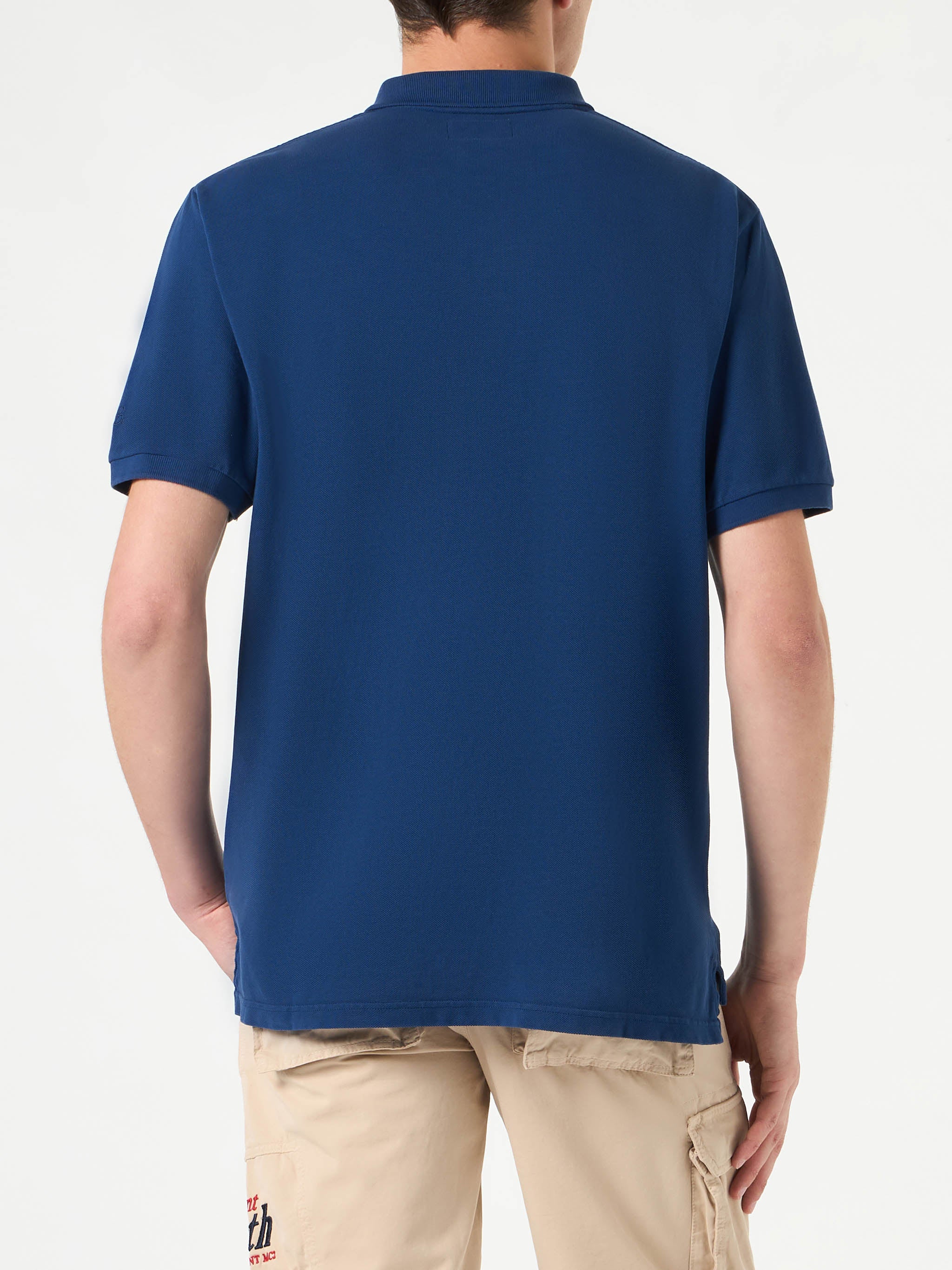 Piqué denim poloshirt met vintage-look St. Barth-logo