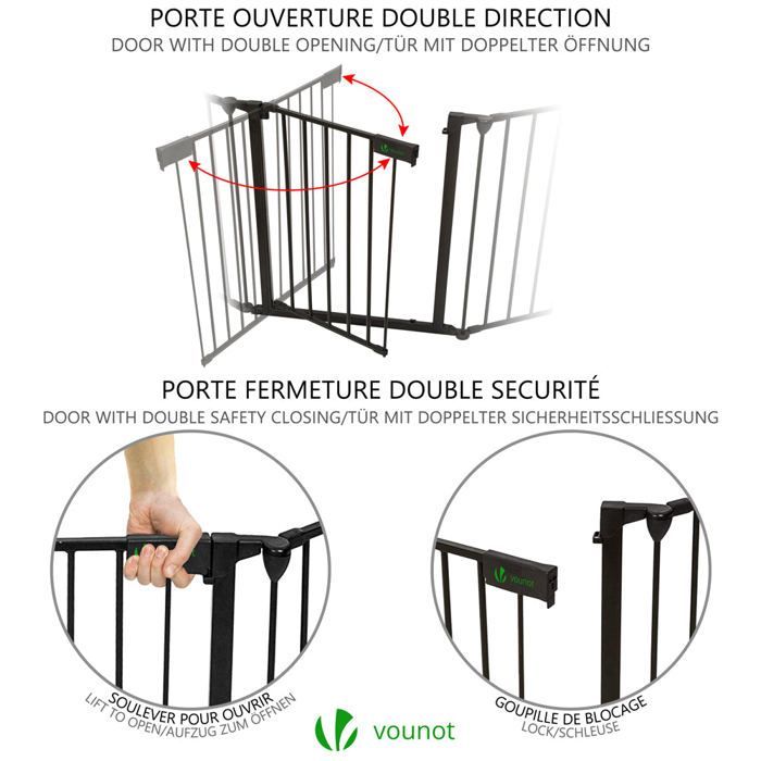 Barrera de seguridad plegable preensamblada VOUNOT® de 3,6 m - 6 paneles - Protector de chimenea de metal negro