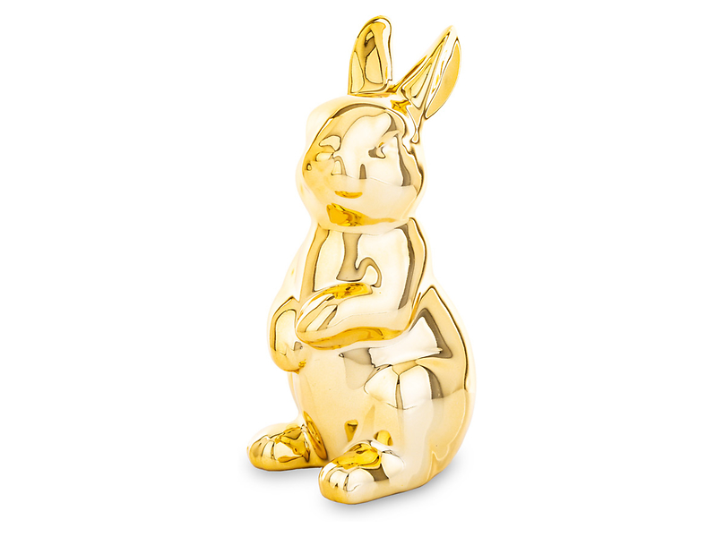 Figurka dekoracyjna Zając ceramiczna 14,5 cm złota