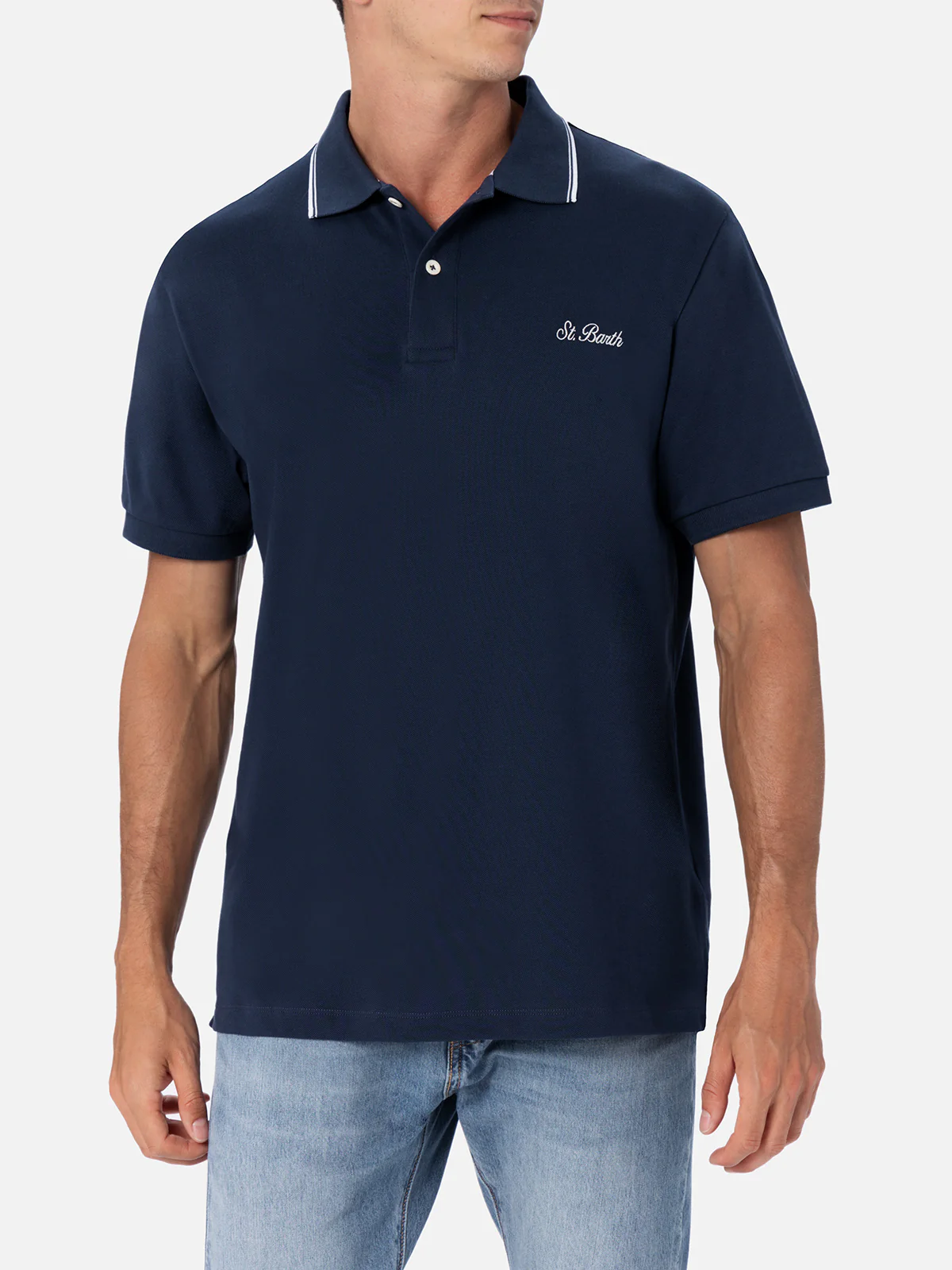 Herenpoloshirt van Beverly Hills Blue katoenen piqué