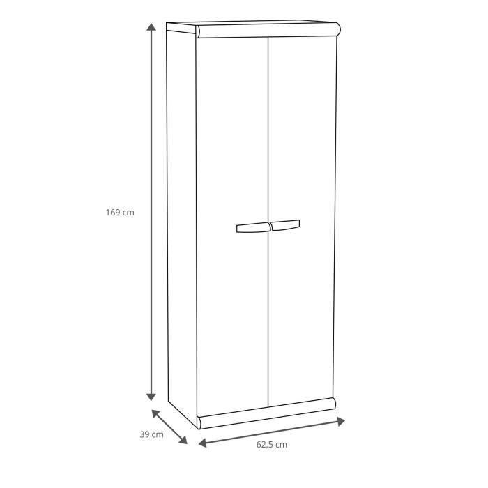 Armoire Haute de Jardin Résine Coimbra 2 Gardiun 62,5x39x169 cm Gris 2 Portes 3 Étagères