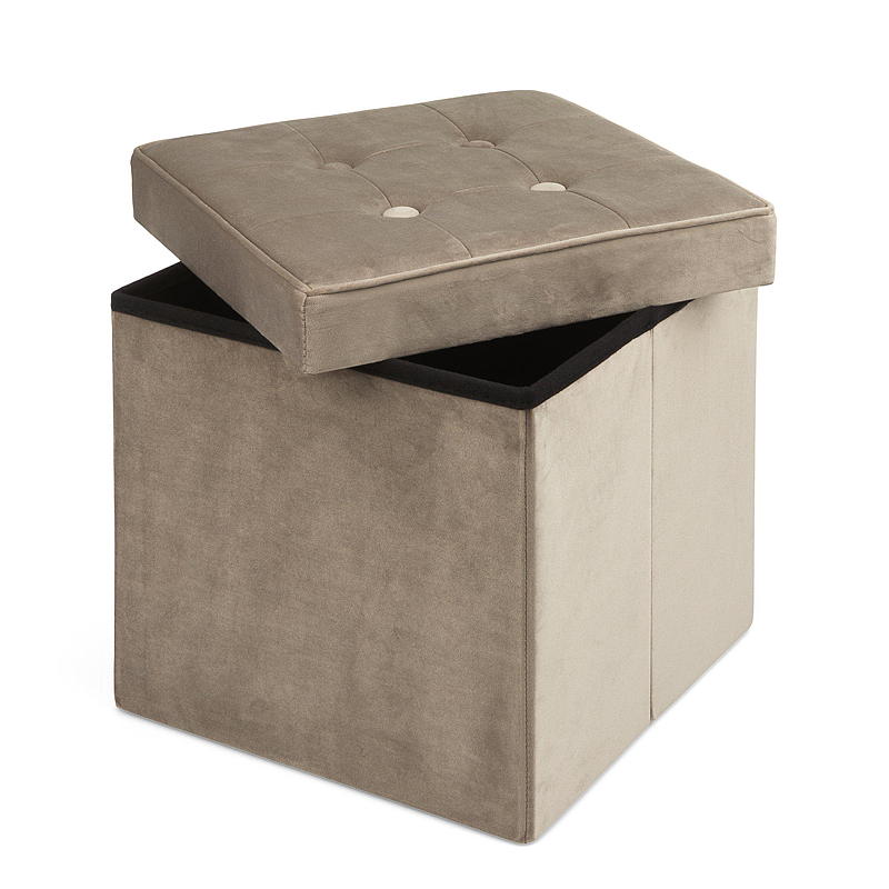 Puf plegable para el hogar, 38x38 cm, terciopelo gris cálido.
