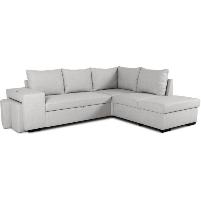 Divano letto angolare reversibile a 4 posti MITCHELL - Tessuto grigio - L 247 x P 91 x H 205 cm - Vano contenitore