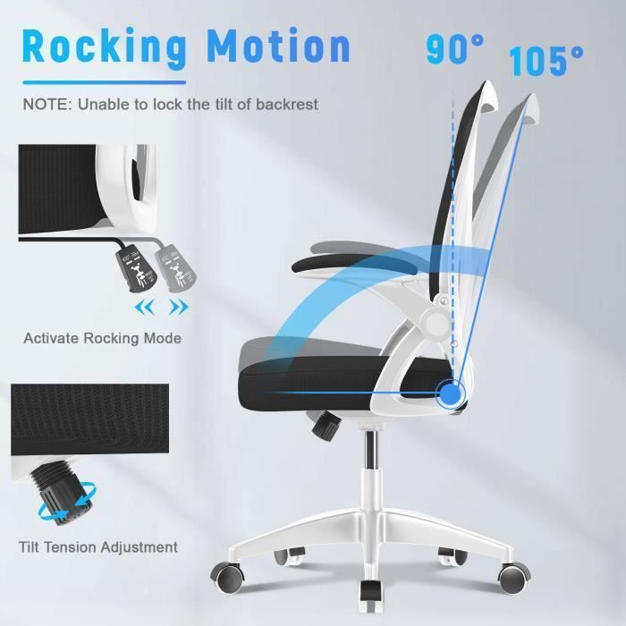 Silla de oficina Naspaluro - Asiento ergonómico - Sillón con reposabrazos plegables a 90° - Soporte lumbar - Altura regulable