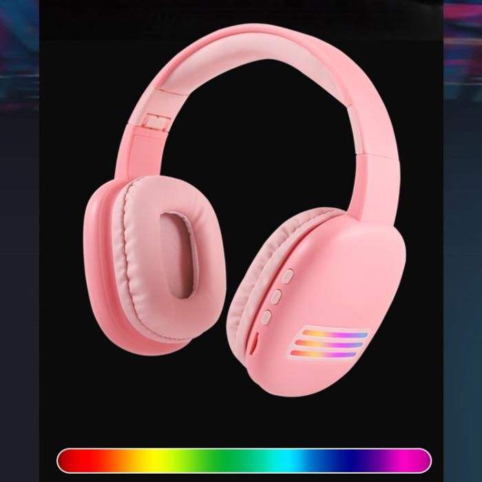 Auriculares inalámbricos supraaurales, Bluetooth 5.1 y sonido estéreo, plegables, auriculares con graves potentes para la escuela/tableta (rosa)