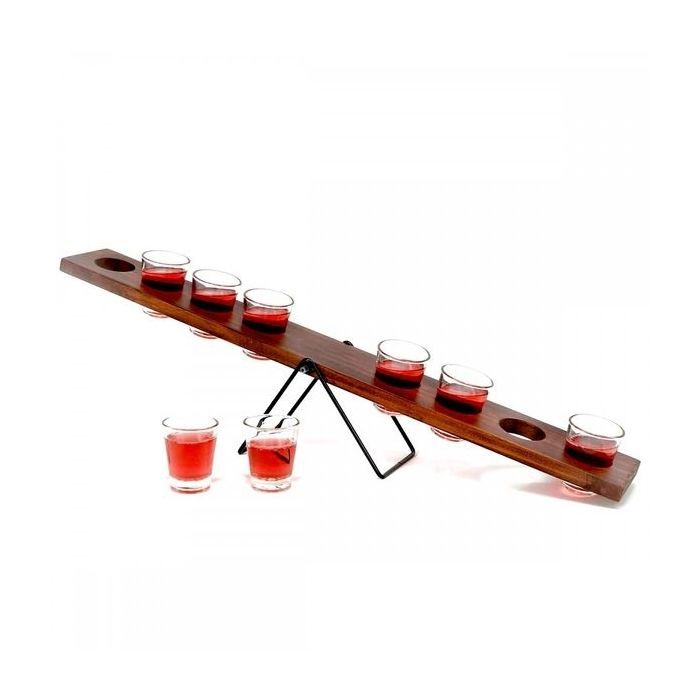 Jeu à boire bascule en bois avec 8 verres à shot