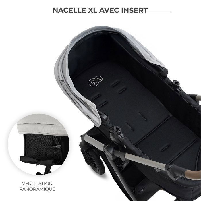 Poussette 3 en 1 Combinée Kinderkraft MOOV2 XL, Avec Siège auto I-size, Grande nacelle XL, Système de voyage, Gris