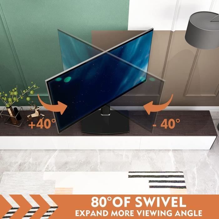 Soporte universal para televisores de 27 a 55 pulgadas con ajuste de altura y rotación de +/- 40 grados para pantallas LED, LCD y de plasma.