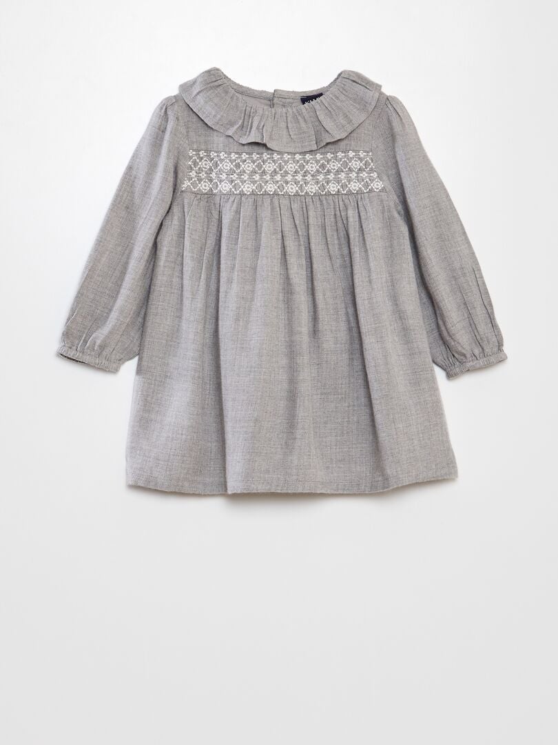 Vestido com gola de babados - CINZA