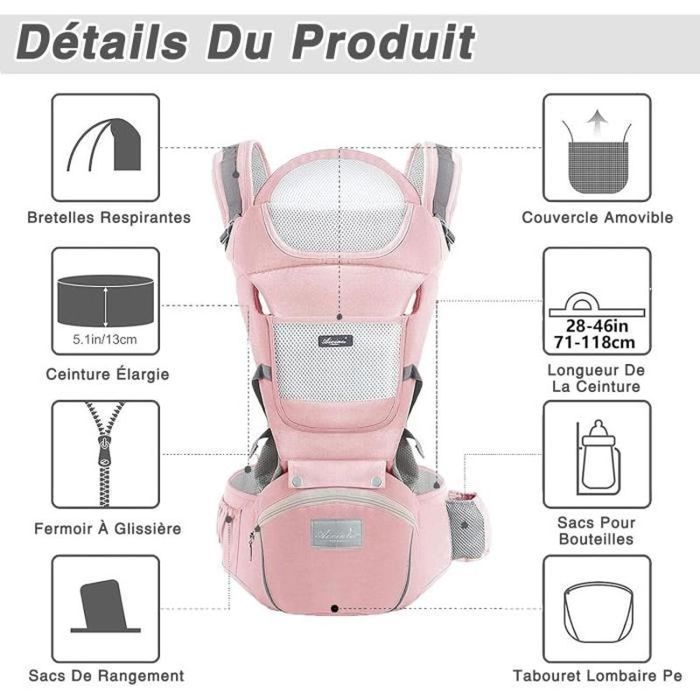 Portabebés multifuncional 6 en 1 para senderismo con asiento ergonómico ajustable para bebés y niños de 3 a 36 meses, color rosa.
