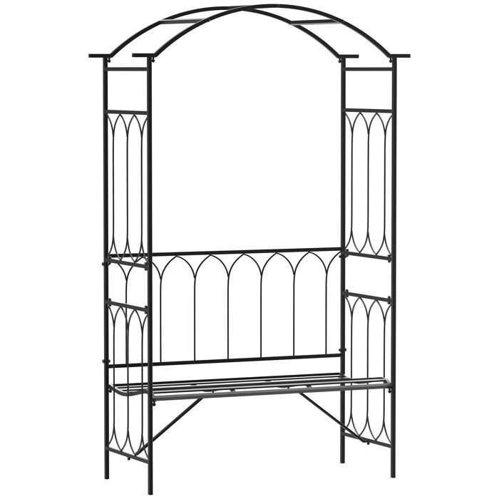 Rozenboog met bankje - Outsunny - 2 personen - voor klimplanten - voor tuin, terras of binnenplaats - 115 x 50 x 203 cm - zwart