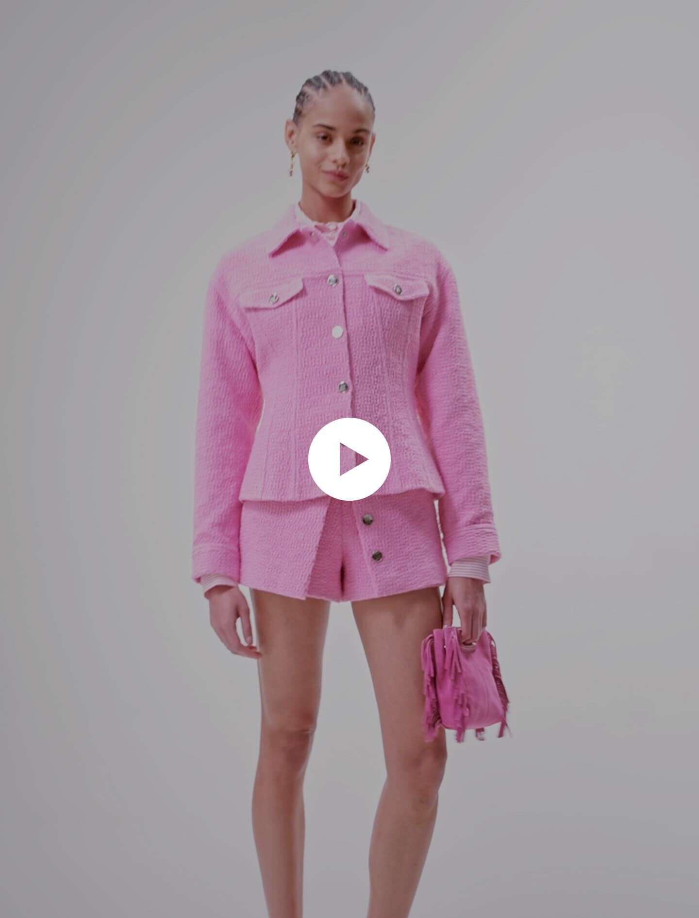 Vartalonmyötäinen tweed-takki - Pinkki
