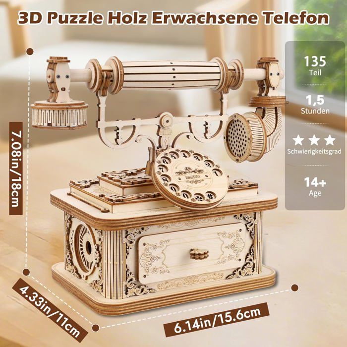 Puzzle 3D Maquette en Bois a Construire-Téléphone Modélisme Puzzle en Bois - Bricolage Adulte Kit de Construction