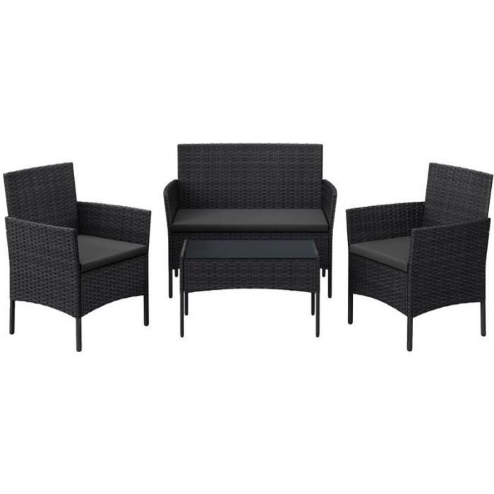 Conjunto de mesa y sillas de jardín SONGMICS - Negro y gris - Superficie tejida de PE - 4 piezas