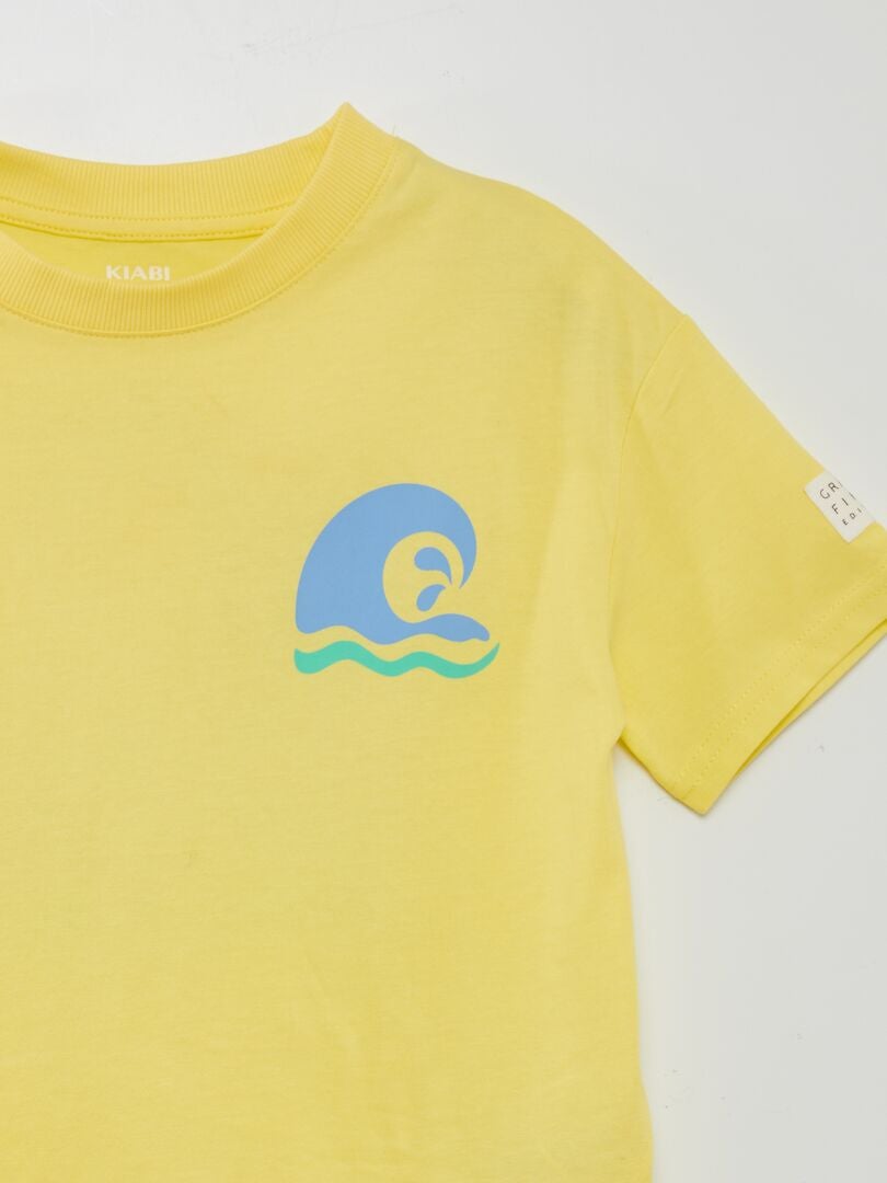 Luźny T-shirt z nadrukiem - Edycja Grafik - ŻÓŁTY