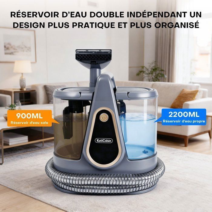 Pulitore per divani - KOTICIDSIN - 550W 18KPa - Serbatoio da 2200+900 ml - Spazzole incluse -