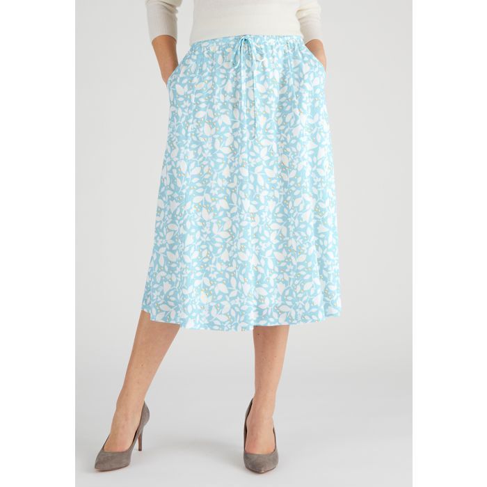 Damart - Jupe maille crêpe stretch - Bleu Feuillage