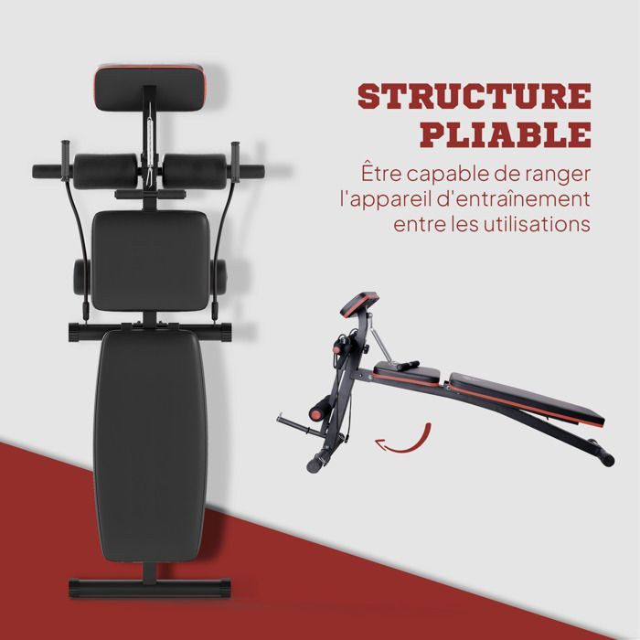 HOMCOM - Entrenador abdominal - Acero, ABS - 160x54x106cm - Negro, Rojo