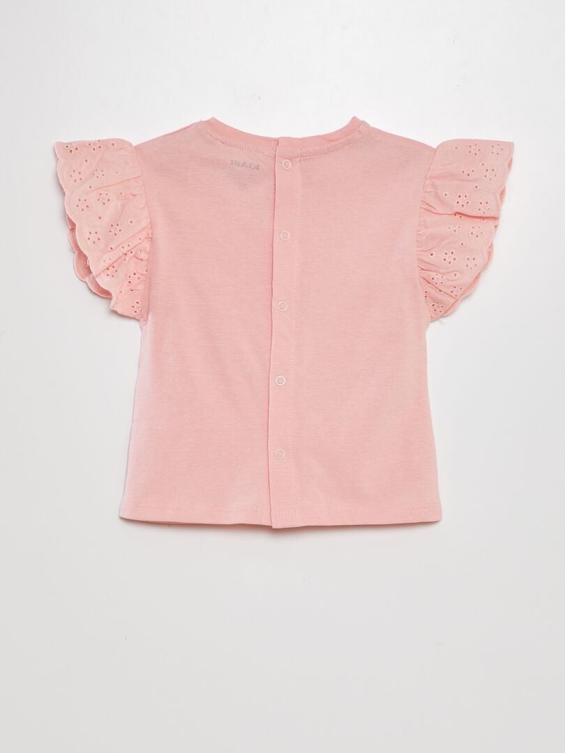 T-shirt met mouwen en Engelse borduursteken - ROZE