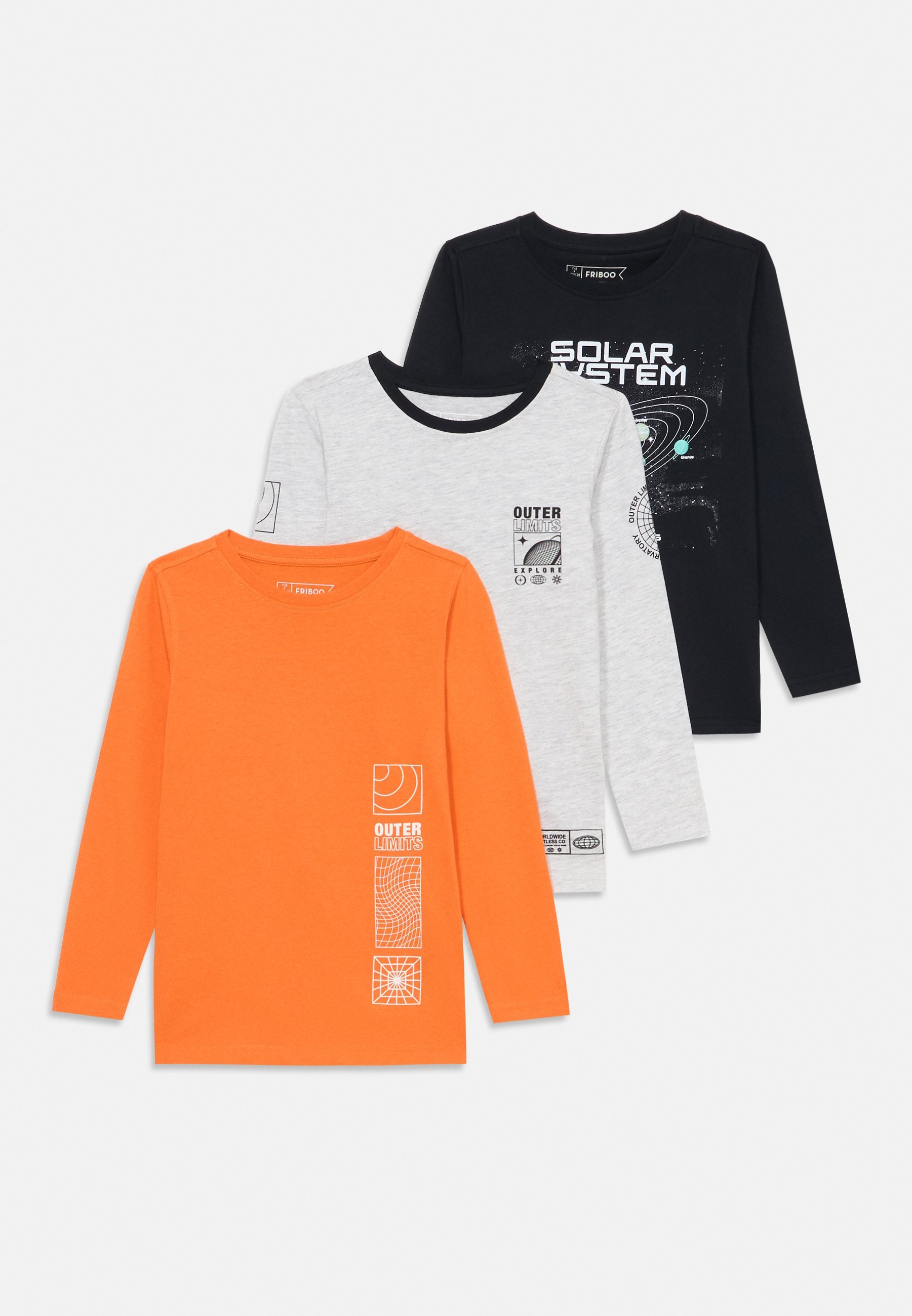 Friboo Confezione da 3 - Maglia a maniche lunghe - arancione/grigio chiaro/blu scuro