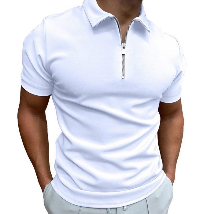 Polo da uomo, maniche corte, casual, sportiva, vestibilità slim, tinta unita - bianca