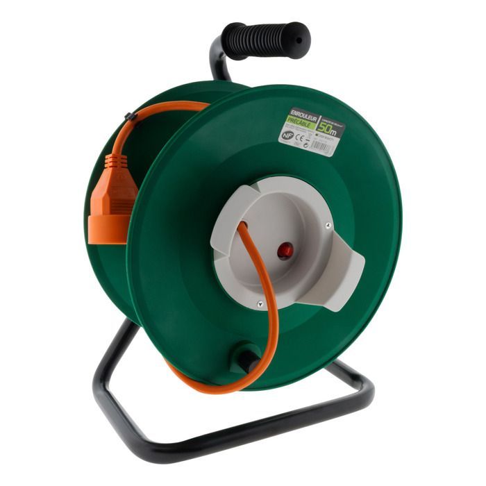 Carrete de cable de jardín precableado vacío 3G1.5mm² 70cm + disyuntor Negro - Zenitech