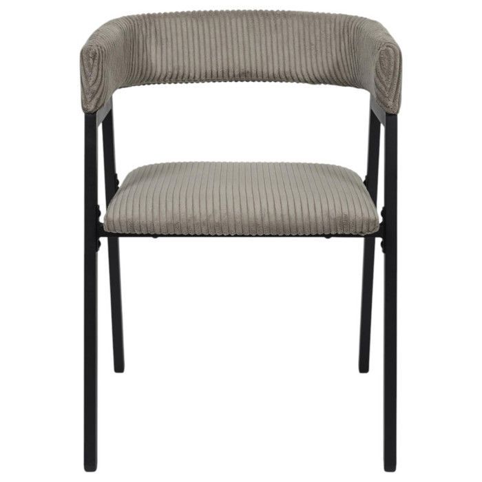 Fauteuil Design Minimaliste en Velours Cotelé Taupe et Piètement en Métal Noir