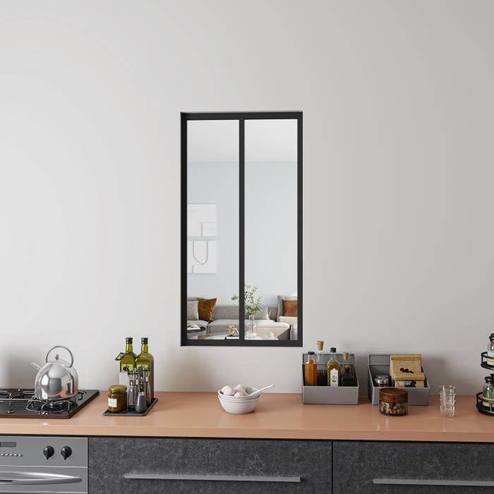 Verrière Atelier Kit Verrière fixe avec vitrage inclus - AICA - En aluminium - Noir Mat - L.63xH.108cm