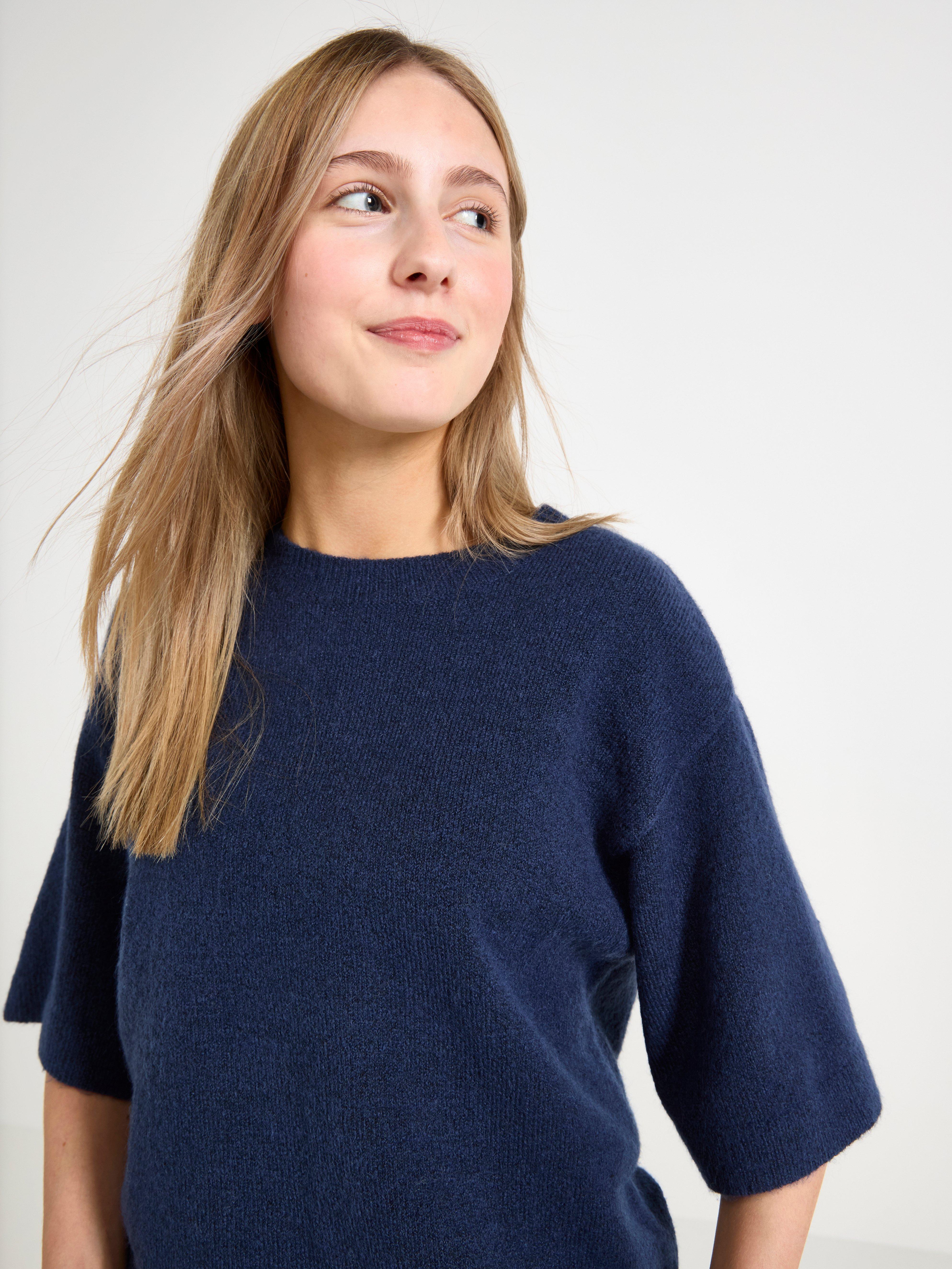 Jersey de punto de manga corta azul oscuro