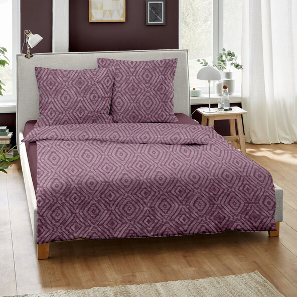 Jacquard flanellen beddengoed 200/220 + 2x80/80 cm, bordeauxrood ruitpatroon