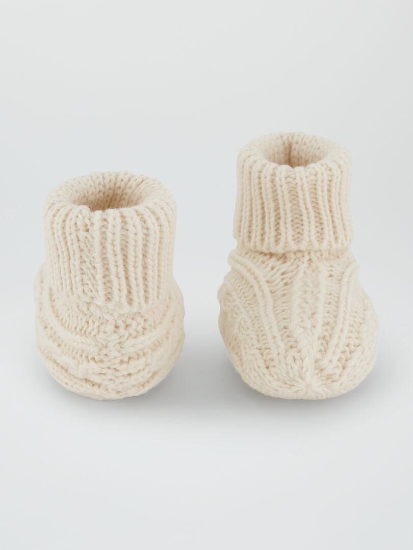 Pantuflas de punto de ganchillo - Beige
