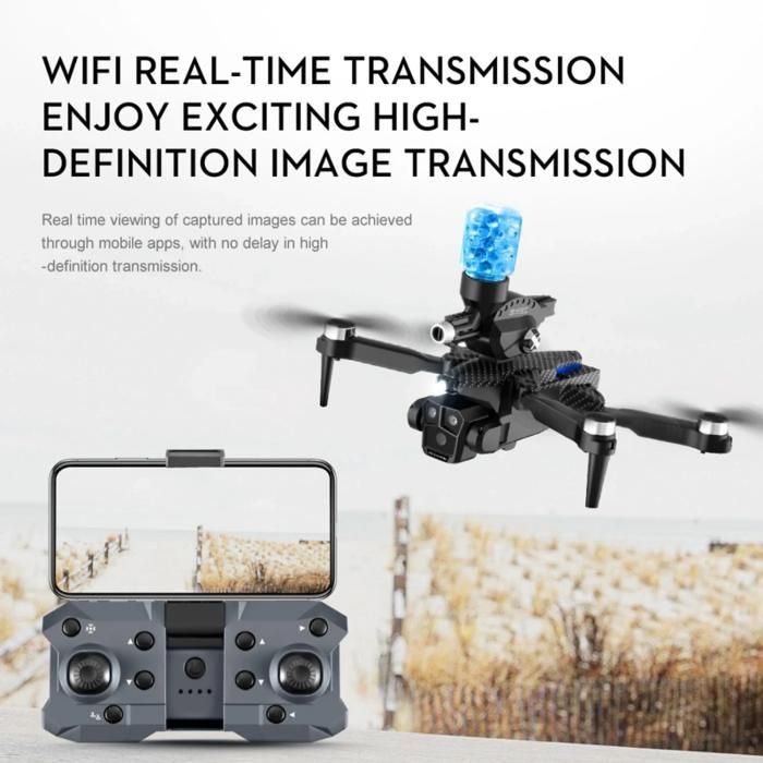 Dron 8K, triple lente, globos de agua, luces para vuelo nocturno, dos baterías, apto para principiantes, fibra de carbono